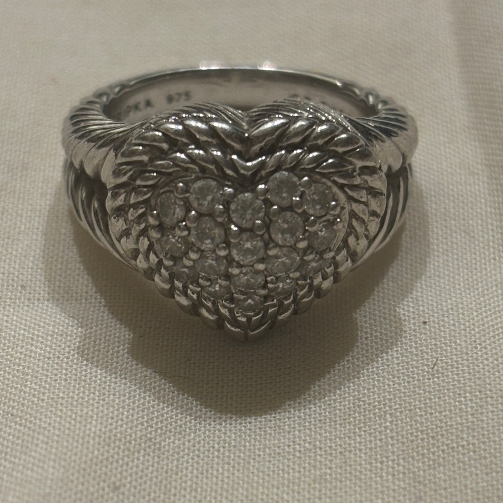 Judith Ripka Silver Heart CZ Ring Size 7